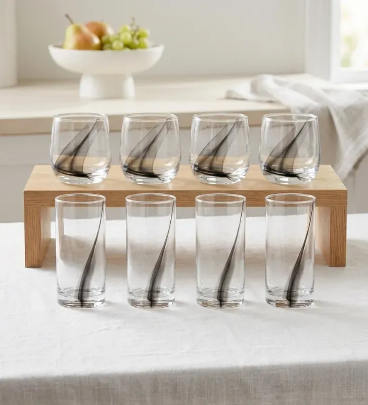 Juego de Vasos de Vidrio 8 Piezas Black Swirl Crisa – A382