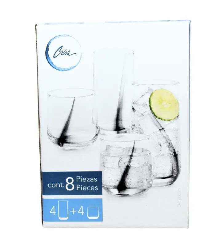 Juego de Vasos de Vidrio 8 Piezas Black Swirl Crisa – A382