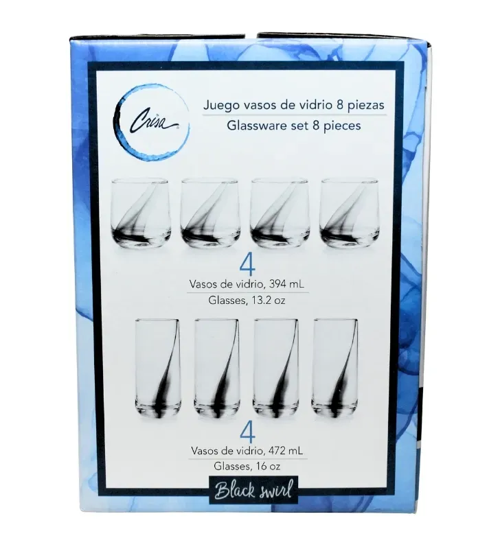 Juego de Vasos de Vidrio 8 Piezas Black Swirl Crisa – A382