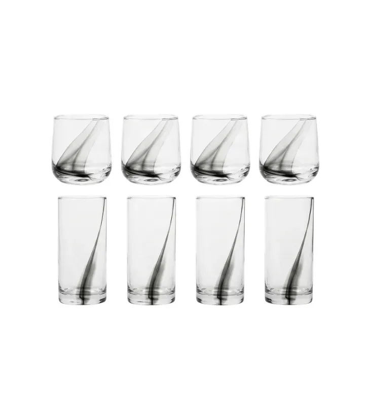 Juego de Vasos de Vidrio 8 Piezas Black Swirl Crisa – A382