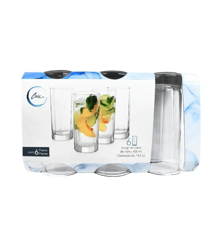 Juego de 6 Vasos de Vidrio Facetados Crisa 426ml – 6260