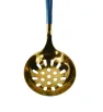 Cuchara escurridora dorada con mango azul, utensilio de cocina de acero inoxidable