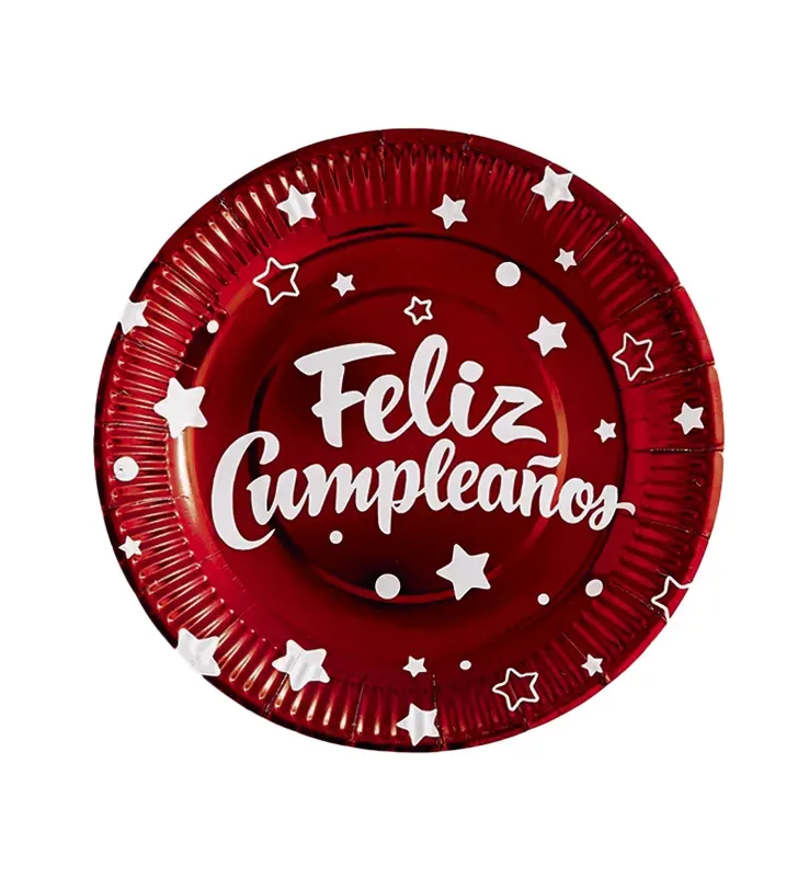 Platos de Cartón Feliz Cumpleaños | Pack de 10 Desechables para Fiesta