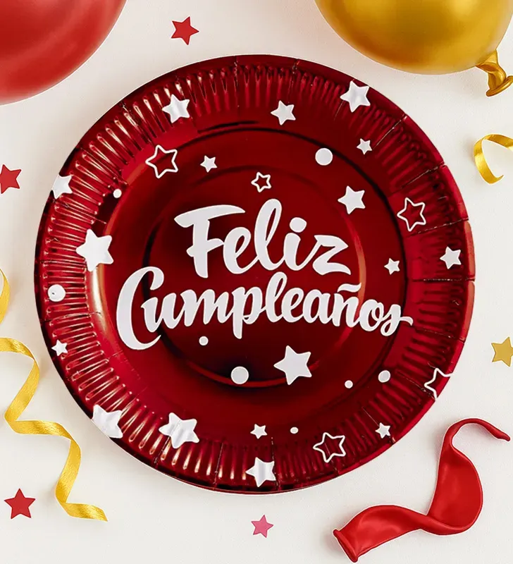 Platos de Cartón Feliz Cumpleaños | Pack de 10 Desechables para Fiesta