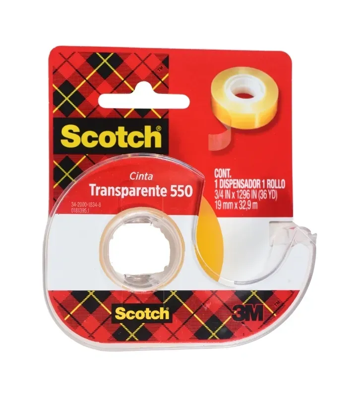 Cinta Transparente Scotch 550 con Dispensador 19mm x 32.9m