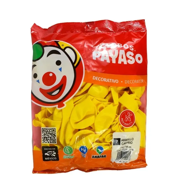 Globos Payaso Amarillo Canario No. 7 con 100 pz – Línea Decorativa