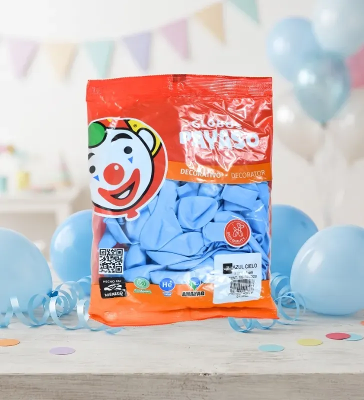 Globos Payaso Azul Cielo No. 7 con 100 pz – Línea Decorativa