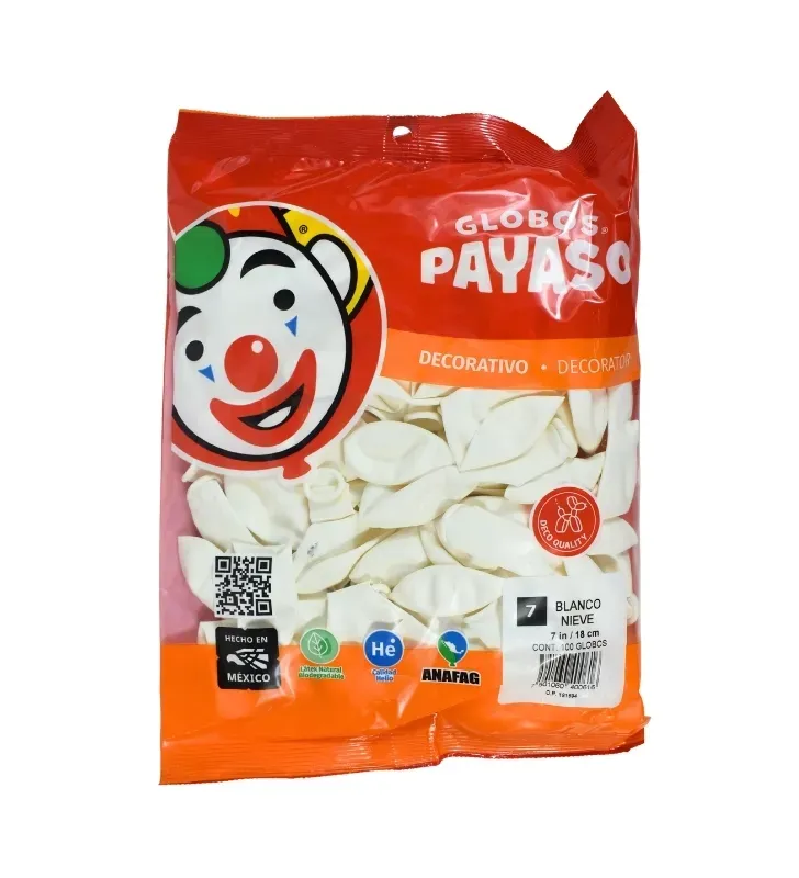 Globos Payaso Blanco Nieve No. 7 con 100 pz – Línea Decorativa