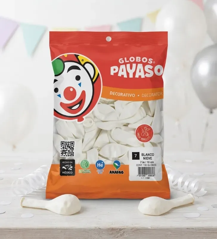 Globos Payaso Blanco Nieve No. 7 con 100 pz – Línea Decorativa