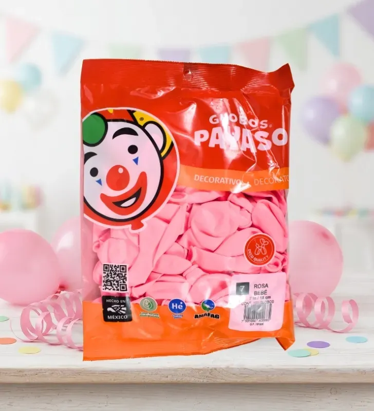 Globos Payaso Rosa Bebé No. 7 con 100 pz – Línea Decorativa