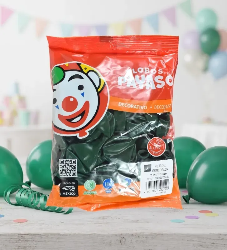 Globos Payaso Verde Esmeralda No. 7 con 100 pz – Línea Decorativa