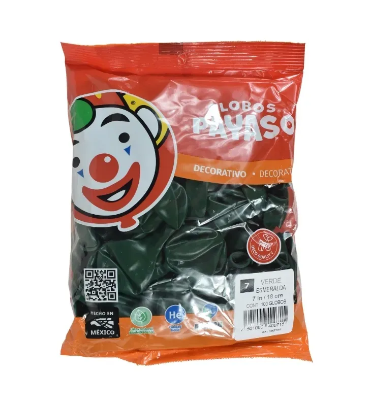 Globos Payaso Verde Esmeralda No. 7 con 100 pz – Línea Decorativa