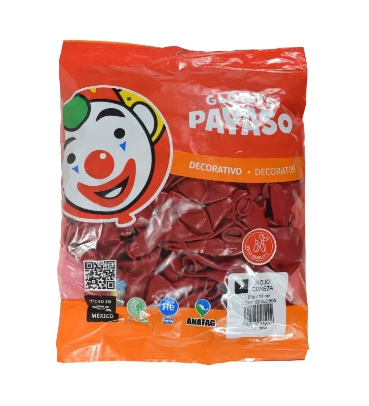 Globos Payaso Rojo Cereza No. 7 con 100 pz – Línea Decorativa