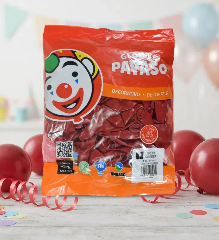 Globos Payaso Rojo Cereza No. 7 con 100 pz – Línea Decorativa