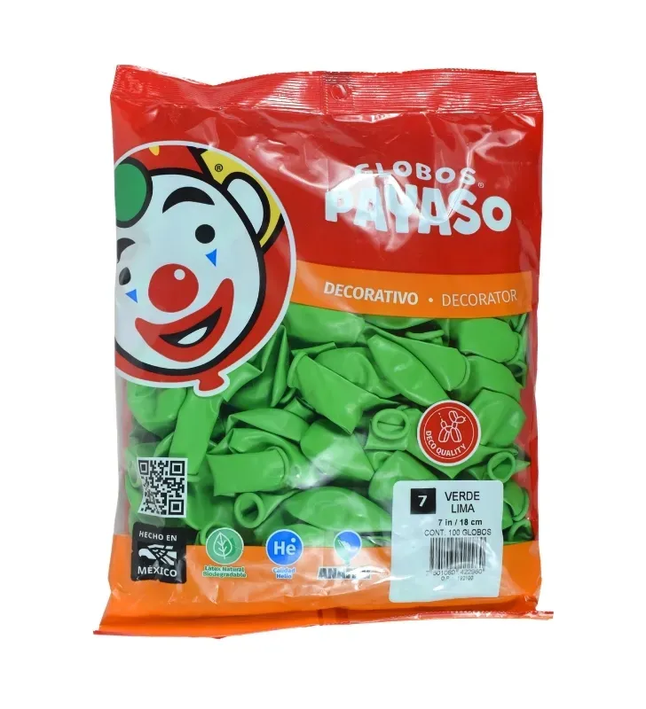Globos Payaso Verde Lima No. 7 con 100 pz – Línea Decorativa