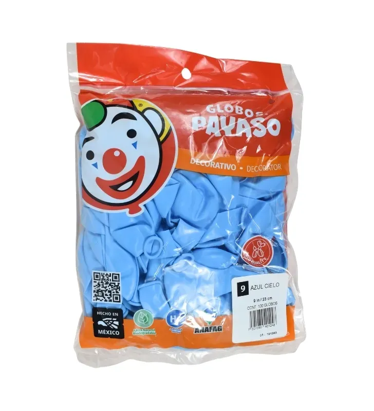 Globos Payaso Azul Cielo No. 9 con 100 pz – Línea Decorativa