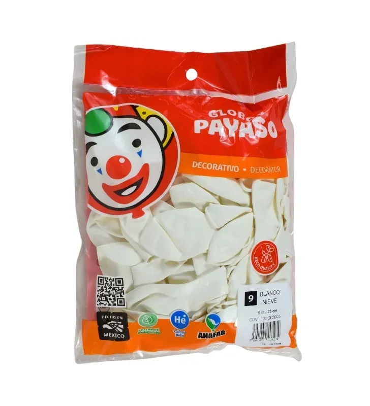 Globos Payaso Blanco Nieve No. 9 con 100 pz – Línea Decorativa