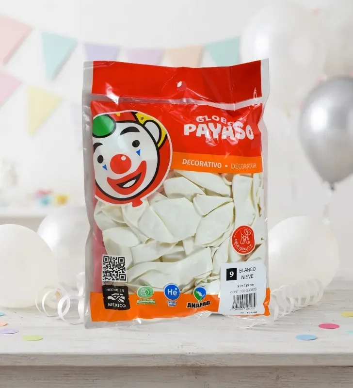 Globos Payaso Blanco Nieve No. 9 con 100 pz – Línea Decorativa
