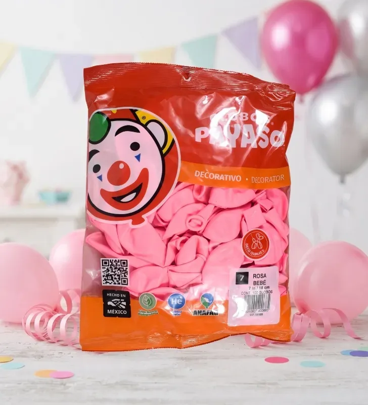Globos Payaso Rosa Bebé No. 9 con 100 pz – Línea Decorativa