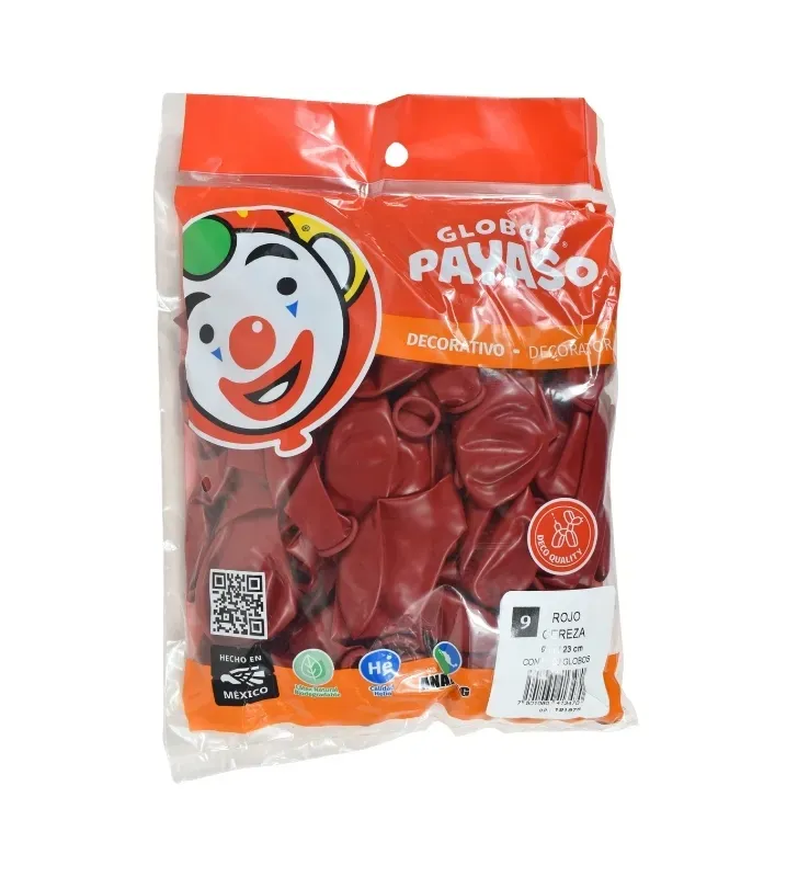 Globos Payaso Rojo Cereza No. 9 con 100 pz – Línea Decorativa