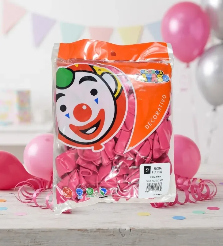 Globos Payaso Rosa Fucsia No. 9 con 100 pz – Línea Decorativa