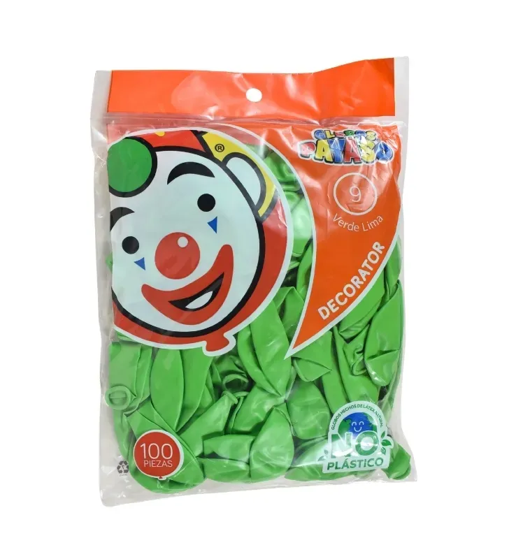 Globos Payaso Verde Lima No. 9 con 100 pz – Línea Decorativa