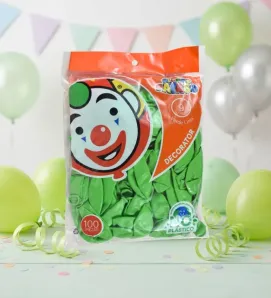 Globos Payaso Verde Lima No. 9 con 100 pz – Línea Decorativa