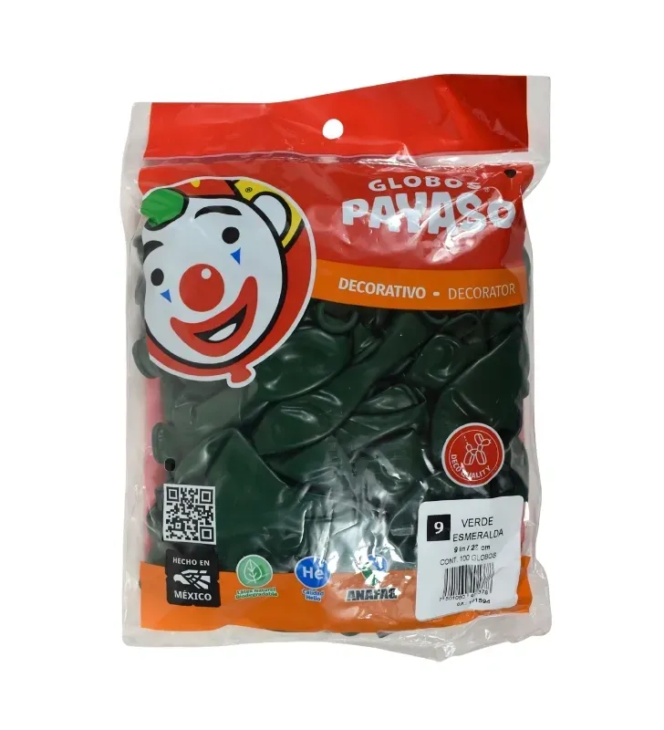 Globos Payaso Verde Esmeralda No. 9 con 100 pz – Línea Decorativa