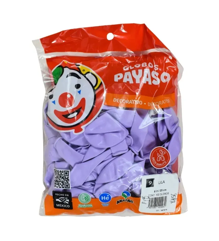 Globos Payaso Lila No. 9 con 100 pz – Línea Decorativa
