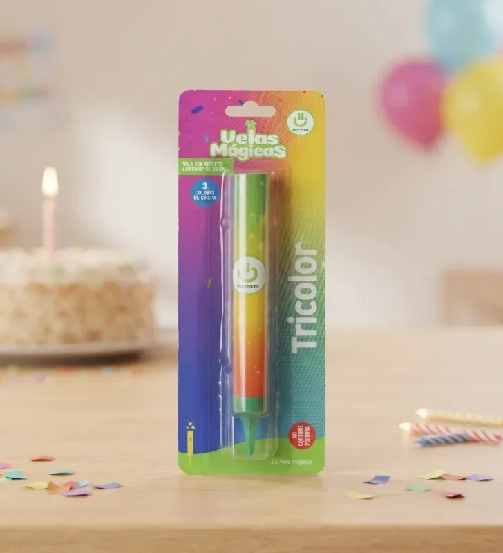 Vela Mágica Party Tricolor 14 cm Fábricas Selectas – Libre de Pólvora