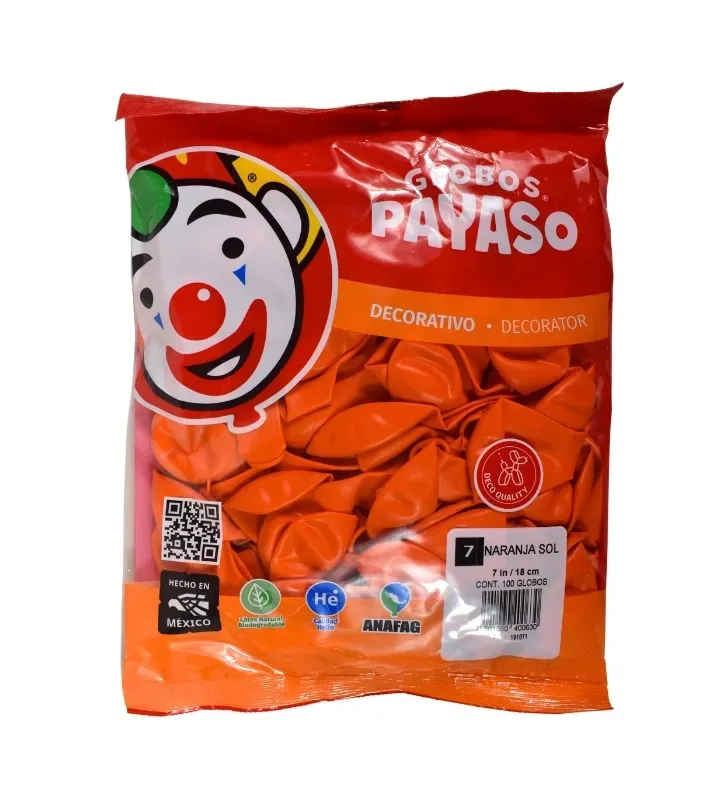 Globos Payaso Naranja Sol No. 7 con 100 pz – Línea Decorativa