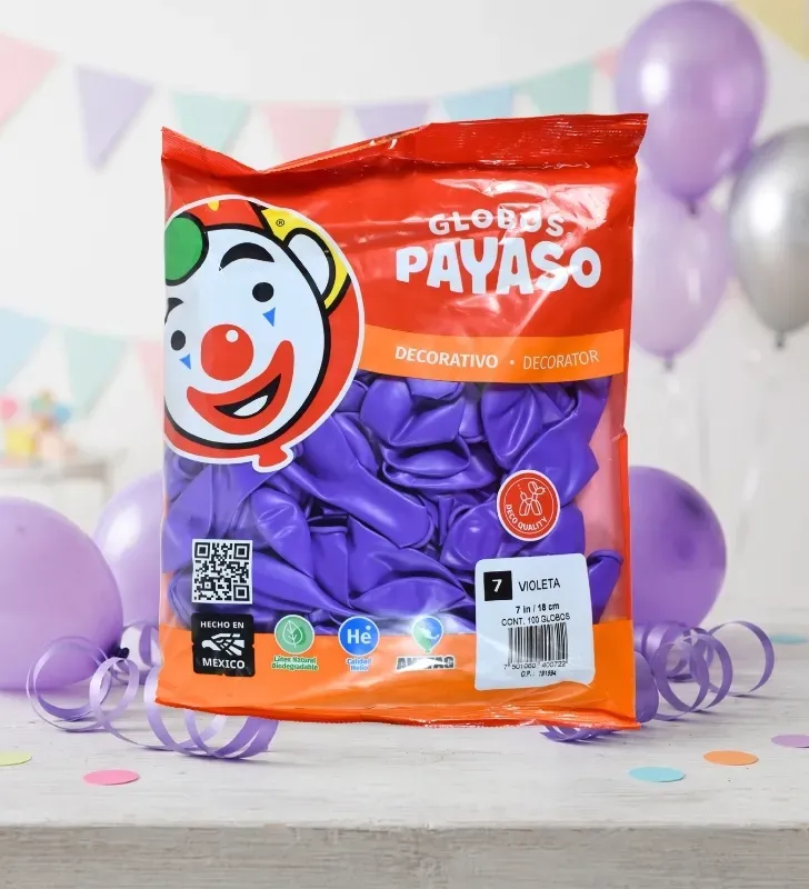 Globos Payaso Violeta No. 7 con 100 pz – Línea Decorativa