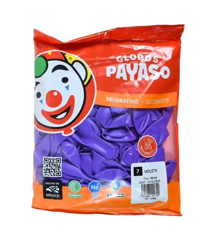 Globos Payaso Violeta No. 7 con 100 pz – Línea Decorativa
