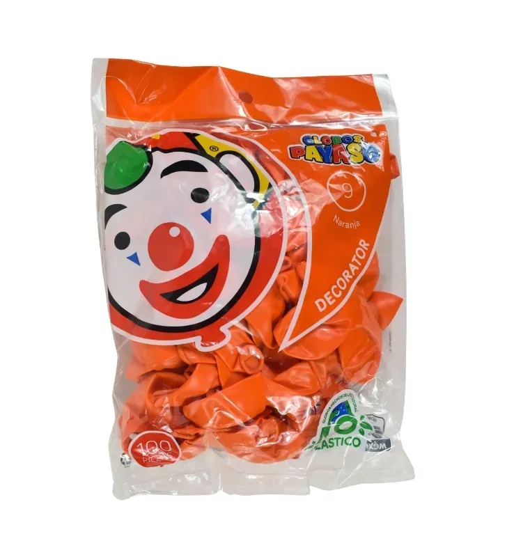 Globos Payaso Naranja Sol No. 9 con 100 pz – Línea Decorativa