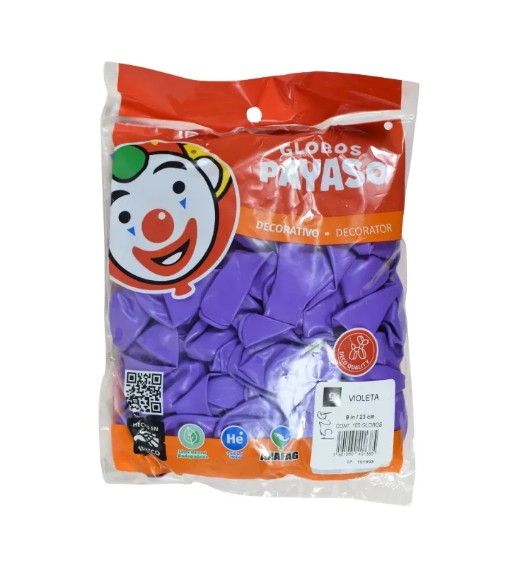 Globos Payaso Violeta No. 9 con 100 pz – Línea Decorativa