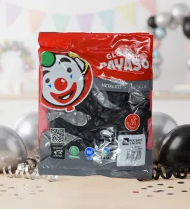 Globos Payaso Negro y Plateado Metálico No. 9 con 50 pz – Línea Metálica