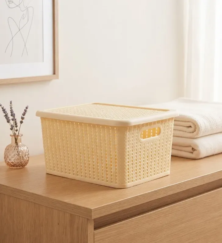 Canasta Organizadora Europlast Jacky Mediana – Cesto con Tapa Beige