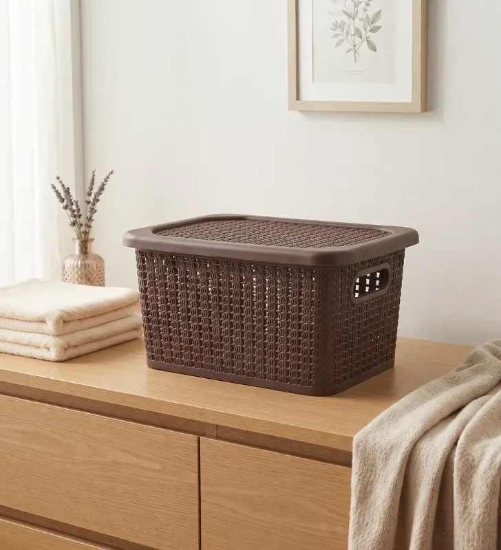 Canasta Organizadora Europlast Jacky Chica – Cesto con Tapa Chocolate