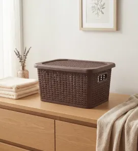 Canasta Organizadora Europlast Jacky Chica – Cesto con Tapa Chocolate