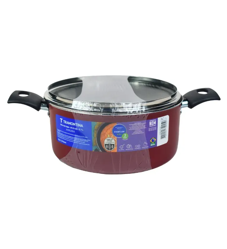 Olla de Aluminio Tramontina Ankara 22 cm – Con Tapa y Antiadherente 3.7 L