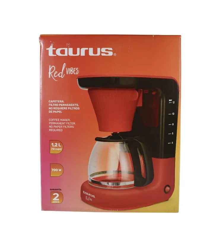 Cafetera Taurus Red Vibes 12 tazas | 700 W, jarra de vidrio