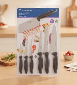 Juego de Cuchillos Tramontina Plenus 7 Piezas – Set Negro Acero Inoxidable 23498-044