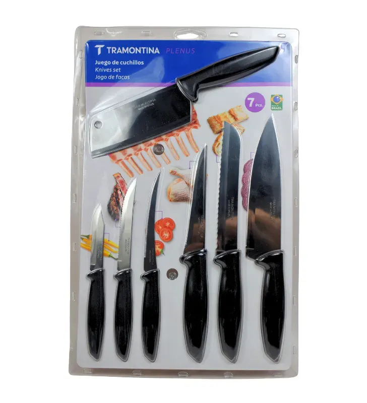 Juego de Cuchillos Tramontina Plenus 7 Piezas – Set Negro Acero Inoxidable 23498-044