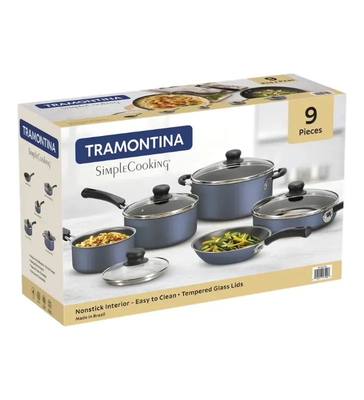 Batería de Cocina Tramontina Simple Cooking 9 Pzs – Antiadherente Azul 27899-226