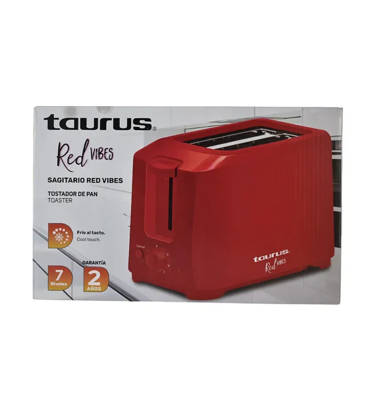 Tostador Taurus Sagitario Magno 2 Rebanadas Rojo | 7 Niveles 750 W