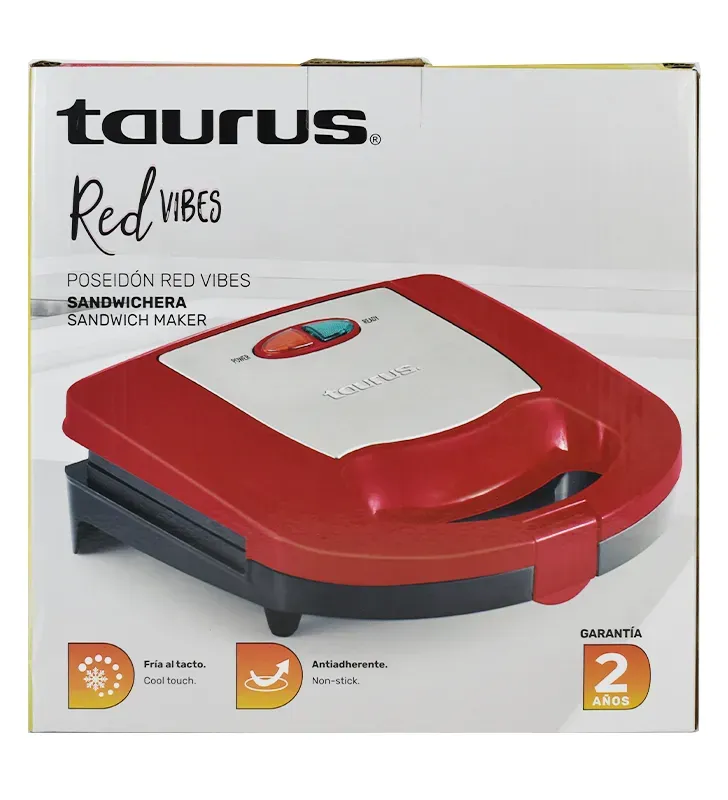 Sandwichera Taurus Poseidon Red | 2 Placas Antiadherentes