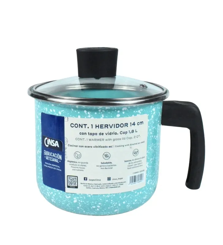 Hervidor 14 cm Cinsa Granito Jade Menta 1.8L 320320 – Tapa Vidrio