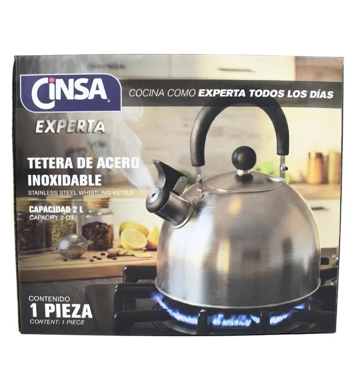 Tetera Acero Inoxidable 2L Cinsa Plata 323633 – Silbato