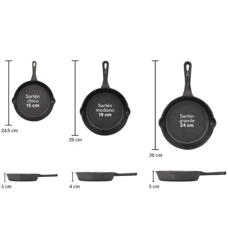 Set de 3 Sartenes de Hierro Fundido Precurado HG223C1 Signa