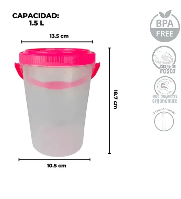 Recipiente Juguero 1.5 L Rosa MX-222 Yuliana